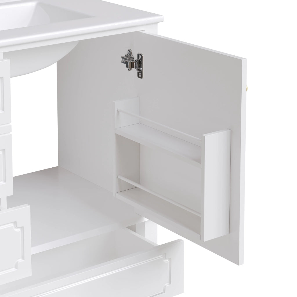 Mobiletto con lavabo in ceramica antibatterica 3 cassetti anta con ripiano MDF bianco 76.5 × 47 × 87.5 cm