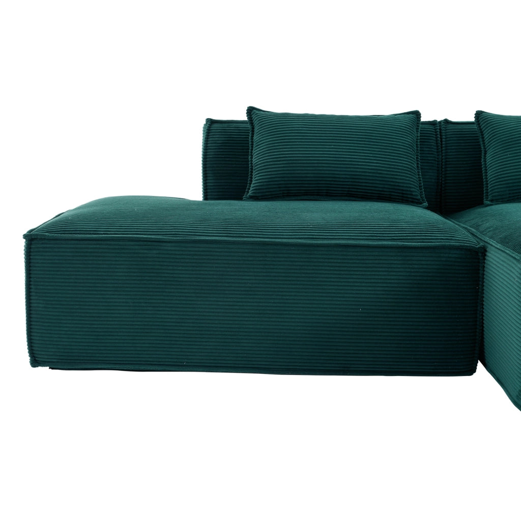 Divano ULEVR 235x129x70 cm imbottito in poliestere verde retr¨° con 2 cuscini