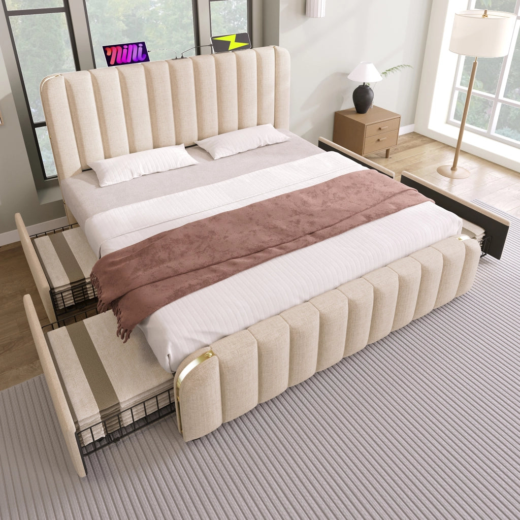 letto imbottito lino beige 180 x 200 cm