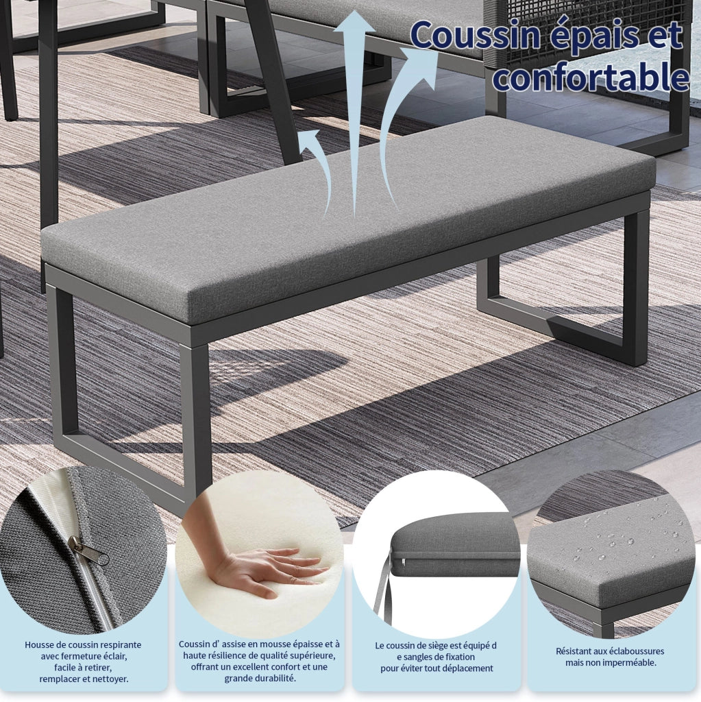 Set Mobili da Giardino in PE-Rattan con Cuscini Spessi, Divano da Esterno Modulare per 6-8 Persone, Colore Grigio