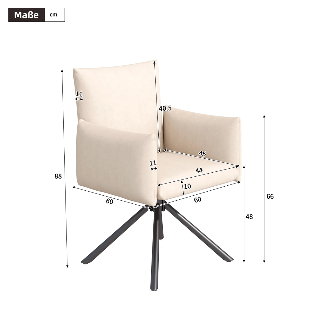 Sedie da pranzo girevoli a 360°, 6 pezzi in velluto beige con braccioli imbottiti e schienale ergonomico