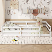 Letto Montessori a pavimento 140x200 cm con sponde su 4 lati in pino bianco HOMVRA