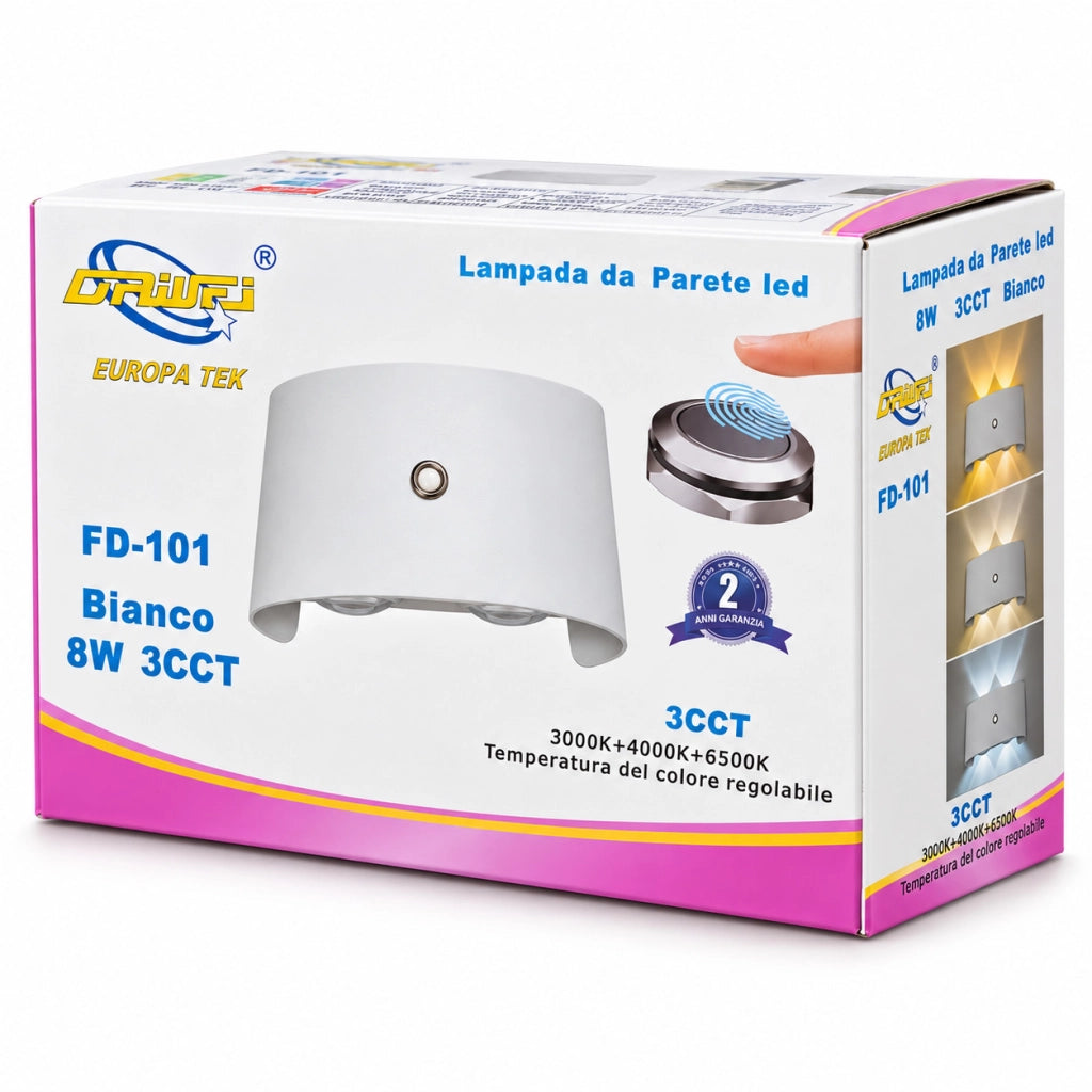 APPLIQUE LED 8W BIANCA IP65 LAMPADA PARETE ESTERNO 3000K 4000K 6000K ET-31670