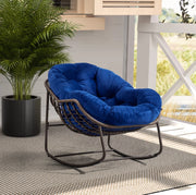 Sedia a Dondolo da Esterno in Rattan Sintetico con Cuscino Imbottito, Blu Navy, 78x106x90 cm