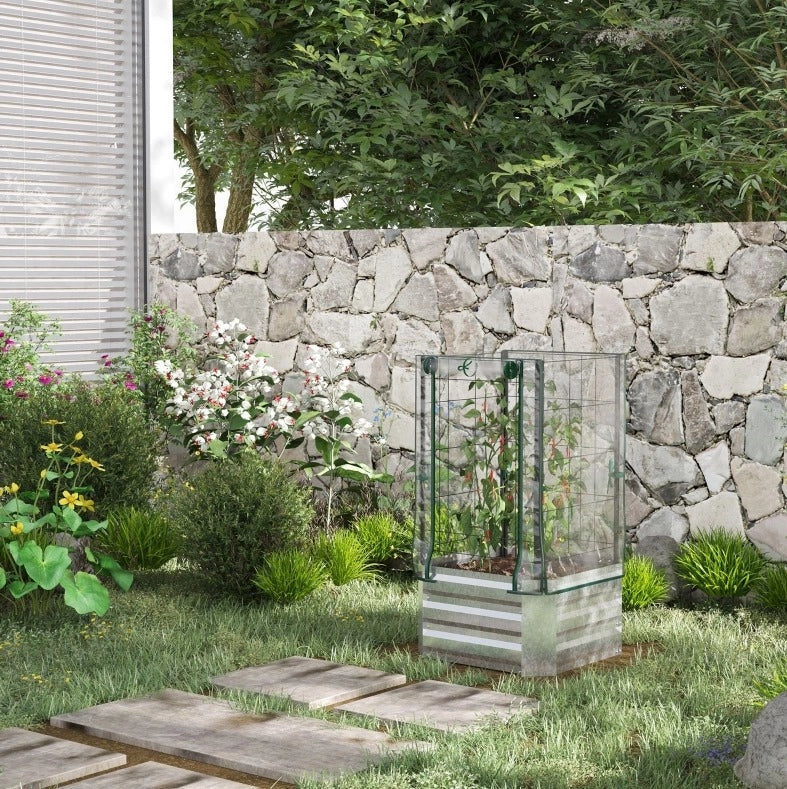 Set orto rialzato 3 in 1 con serra e griglia, 53x53x90 cm