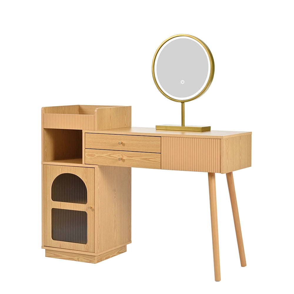 Coiffeuse con specchio LED e illuminazione 3 colori - Xylo - L120/H90/P40 cm - Legno