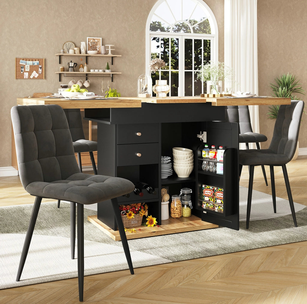 Tavolo da pranzo estensibile 110-140x80x75 cm in MDF nero e naturale con contenitore