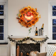 Ghirlanda Halloween da appendere con zucca, 44 LED arancione, 44 × 9 × 44 cm per porta e finestra