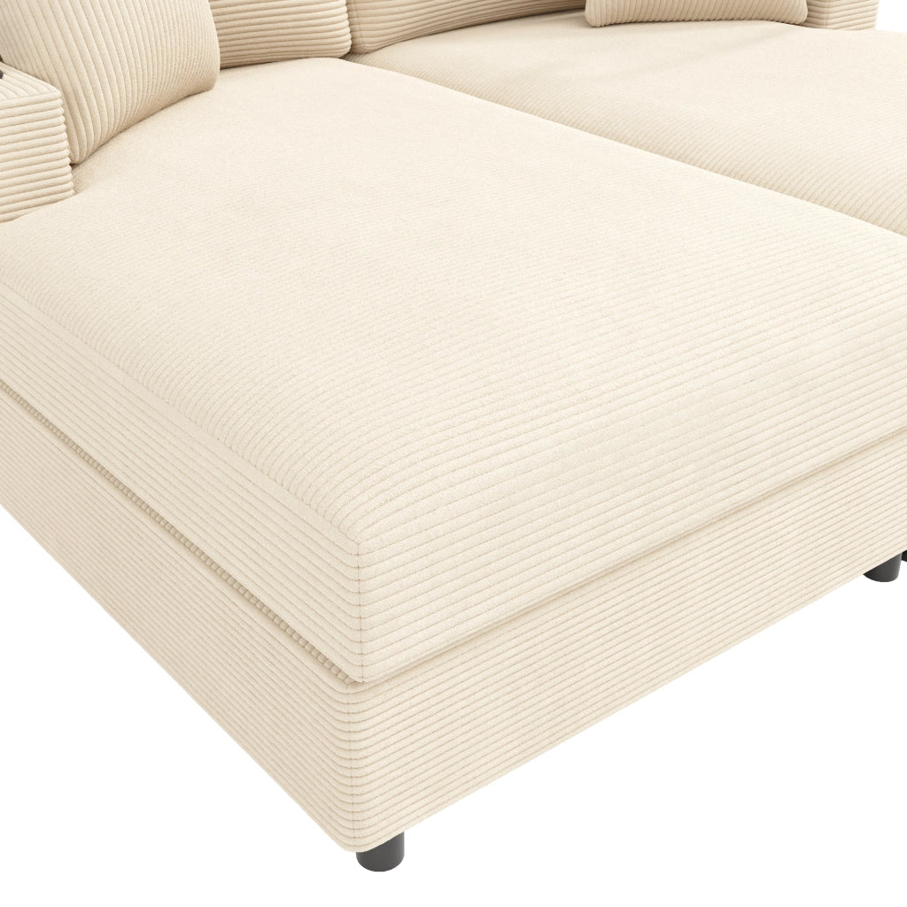 Divano letto 2 posti in velluto a coste beige con porta telefono; USB e portabicchieri
