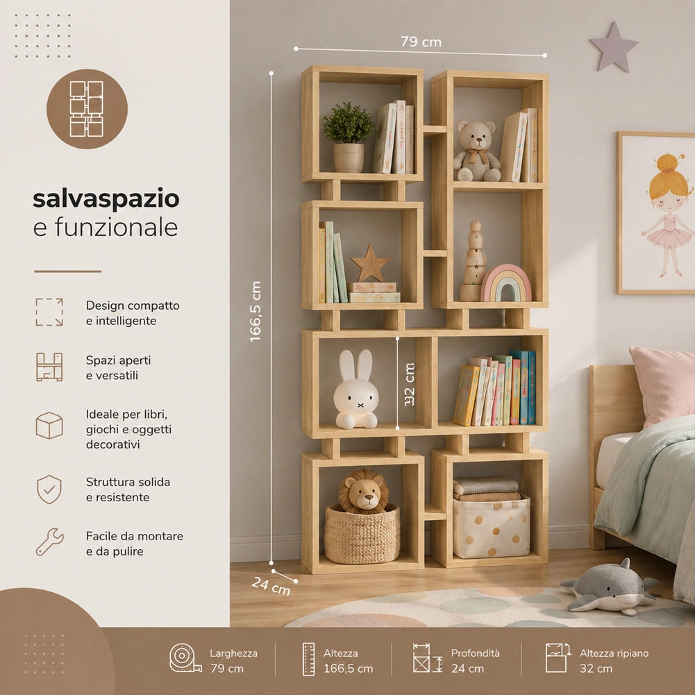 Libreria Moderna 4 Ripiani Quercia Scaffalatura Soggiorno Ufficio 79x24x166.5 cm