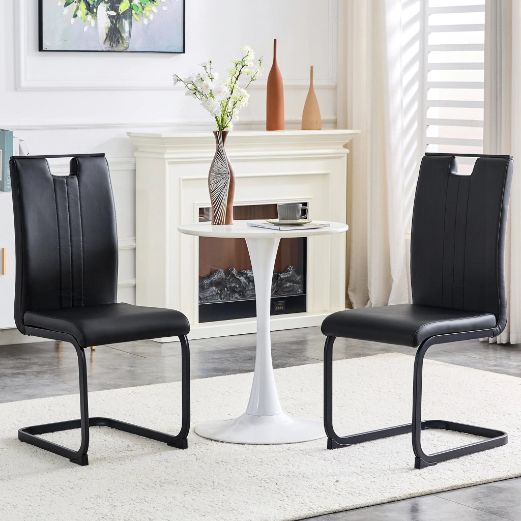 Set di 2 sedie da sala da pranzo con schienale ergonomico e piedini antiscivolo in PU nero 75 × 47,5 × 44,5 cm