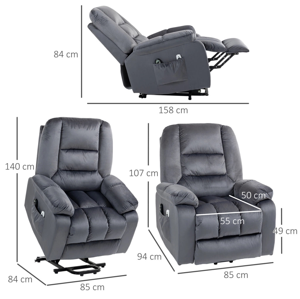 Poltrona Relax Elettrica con Funzione Alza Persona, Massaggi, Riscaldamento e Rivestimento in Velluto