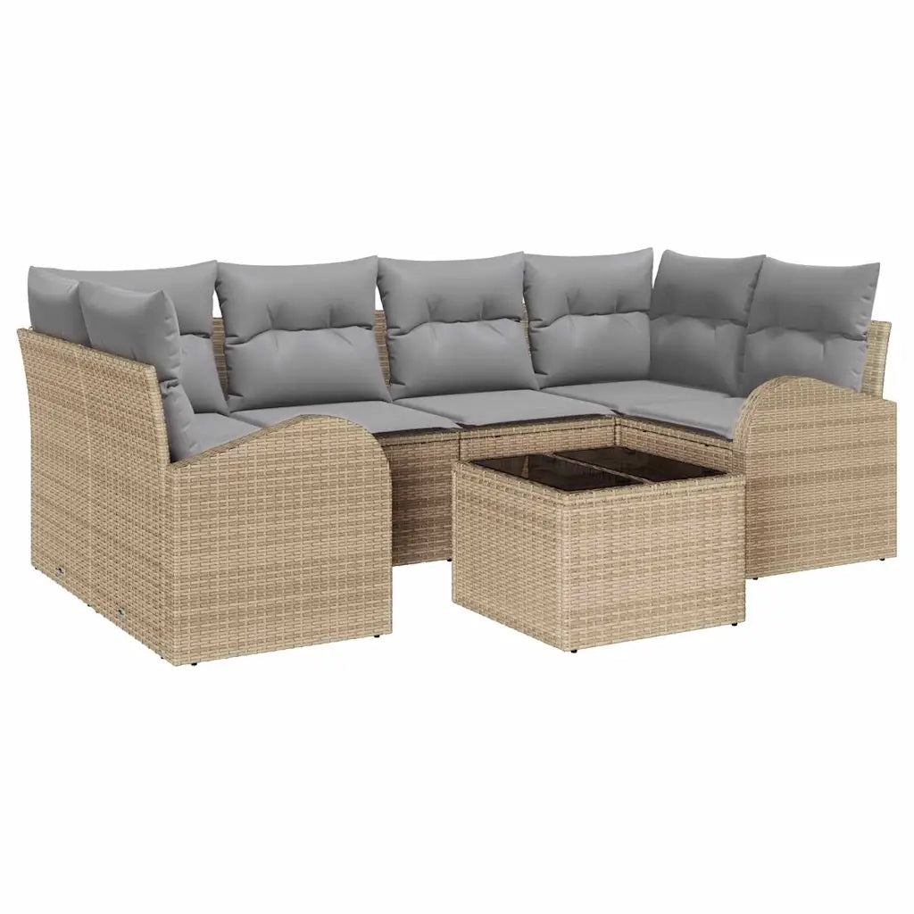 Set Divano da Giardino con cuscino 7 pcs Beige e grigio