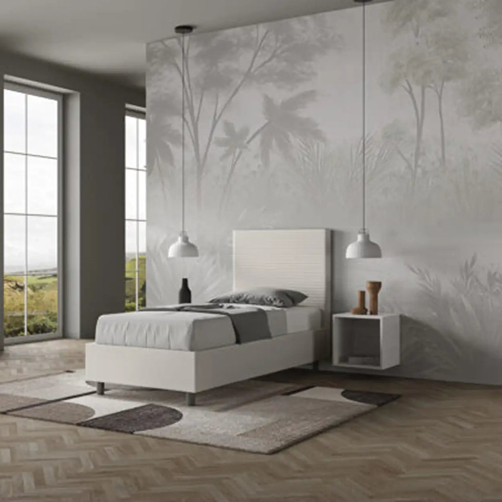 Letto singolo contenitore imbottito 80x200 similpelle bianco Focus