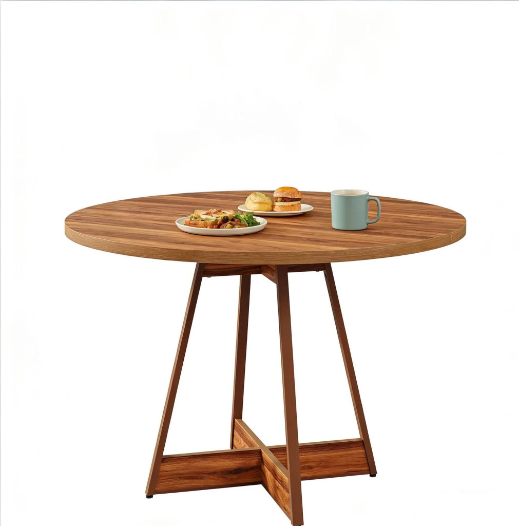 Tavolo da pranzo rotondo ? 100 cm in MDF marrone con base centrale