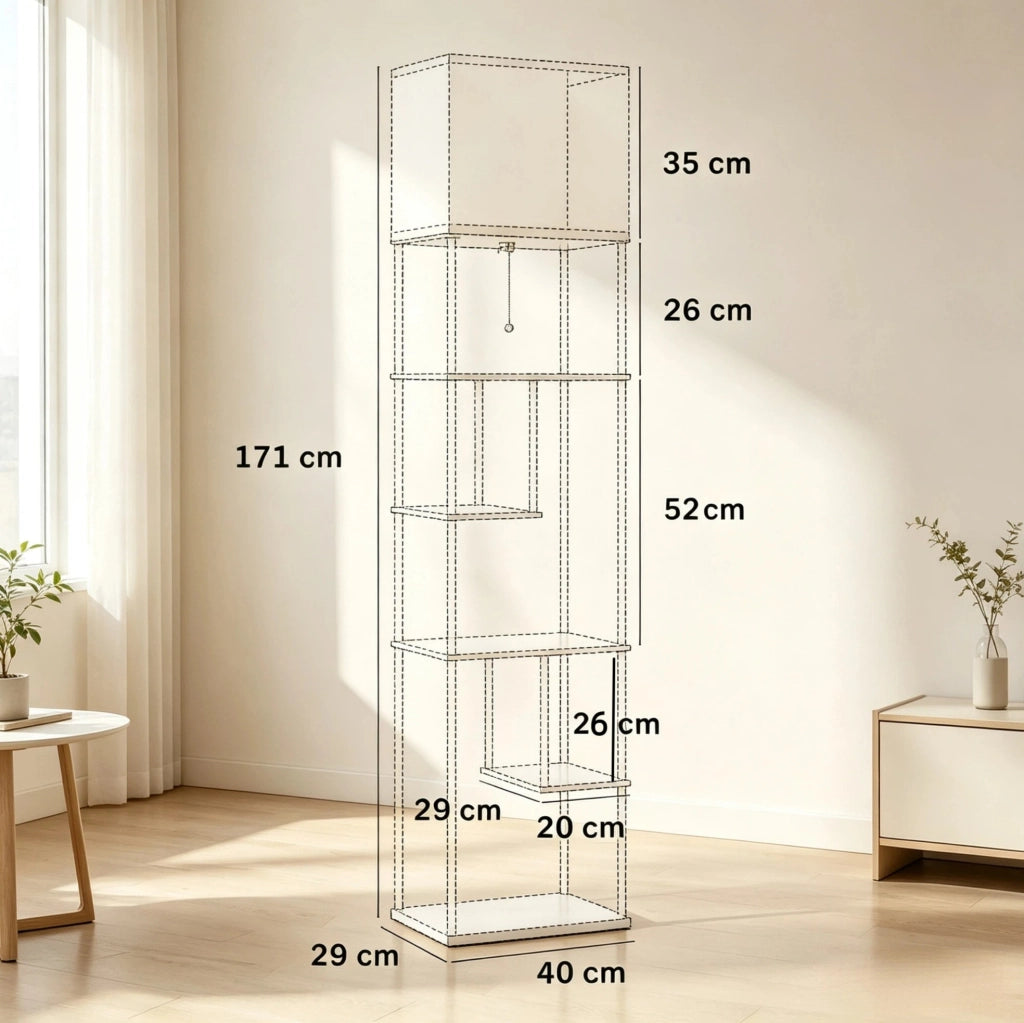 Lampada da terra 40x29x171 cm in metallo e MDF con 5 ripiani, nero-marrone