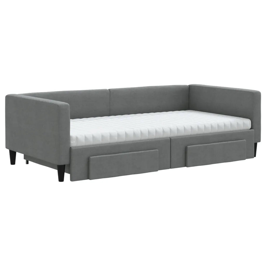 Divano Letto Estraibile Cassetti Grigio Scuro 100x200cm Tessuto 3196638