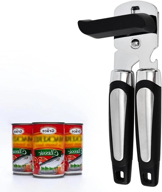 Magnetico 3-in-1 Opener per Lattine Manuale in Acciaio Inossidabile con Maniglia Antiscivolo Nero con Pennelli Antiscivolo.