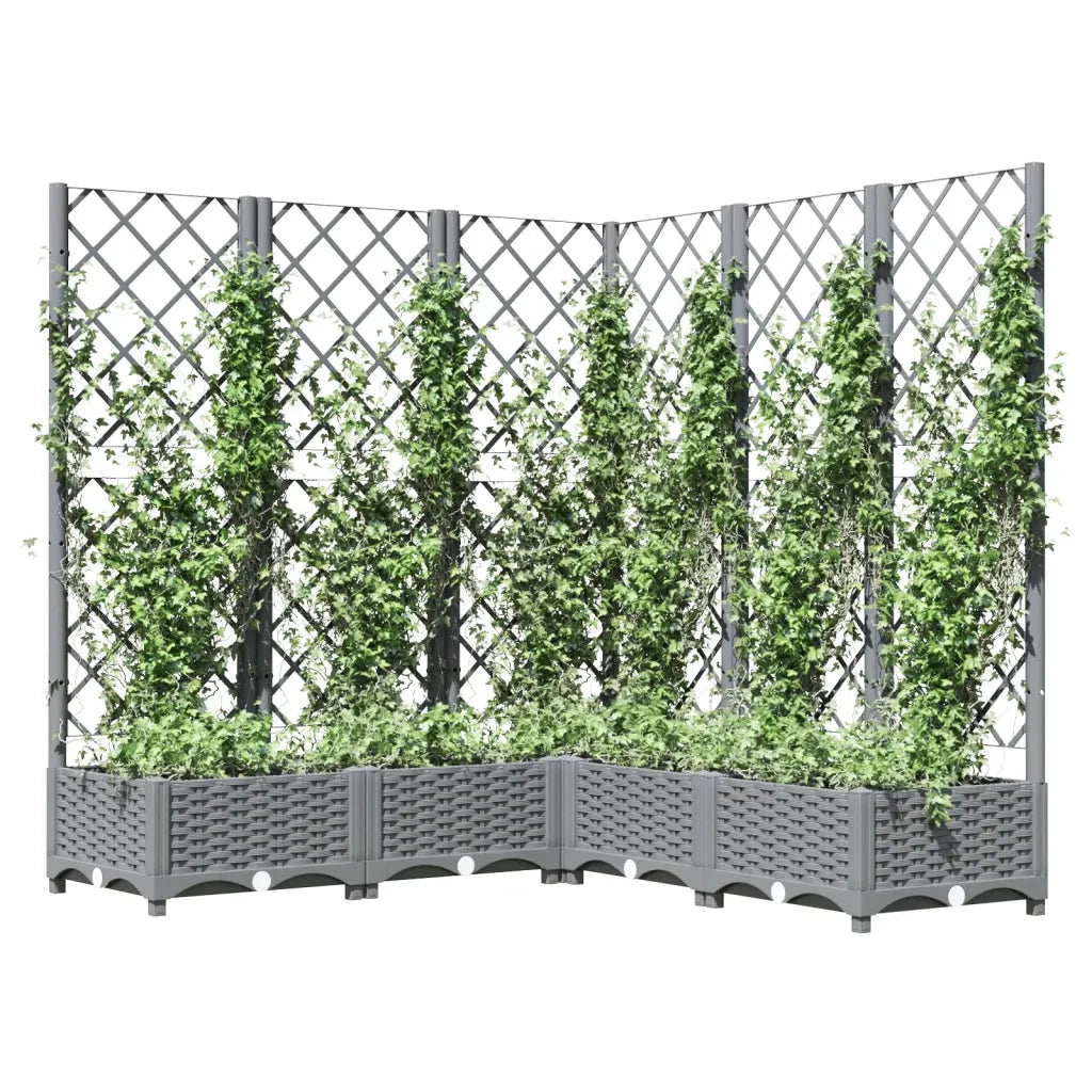 Fioriera Giardino e Graticcio-Vaso da Esterno con Griglia-Contenitore per Piante Grigio Chiaro 120x120x121,5cm PP
