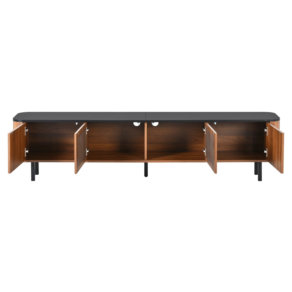 Mobile TV 190x35x45 cm con vani e ante a griglia in MDF e truciolare noce