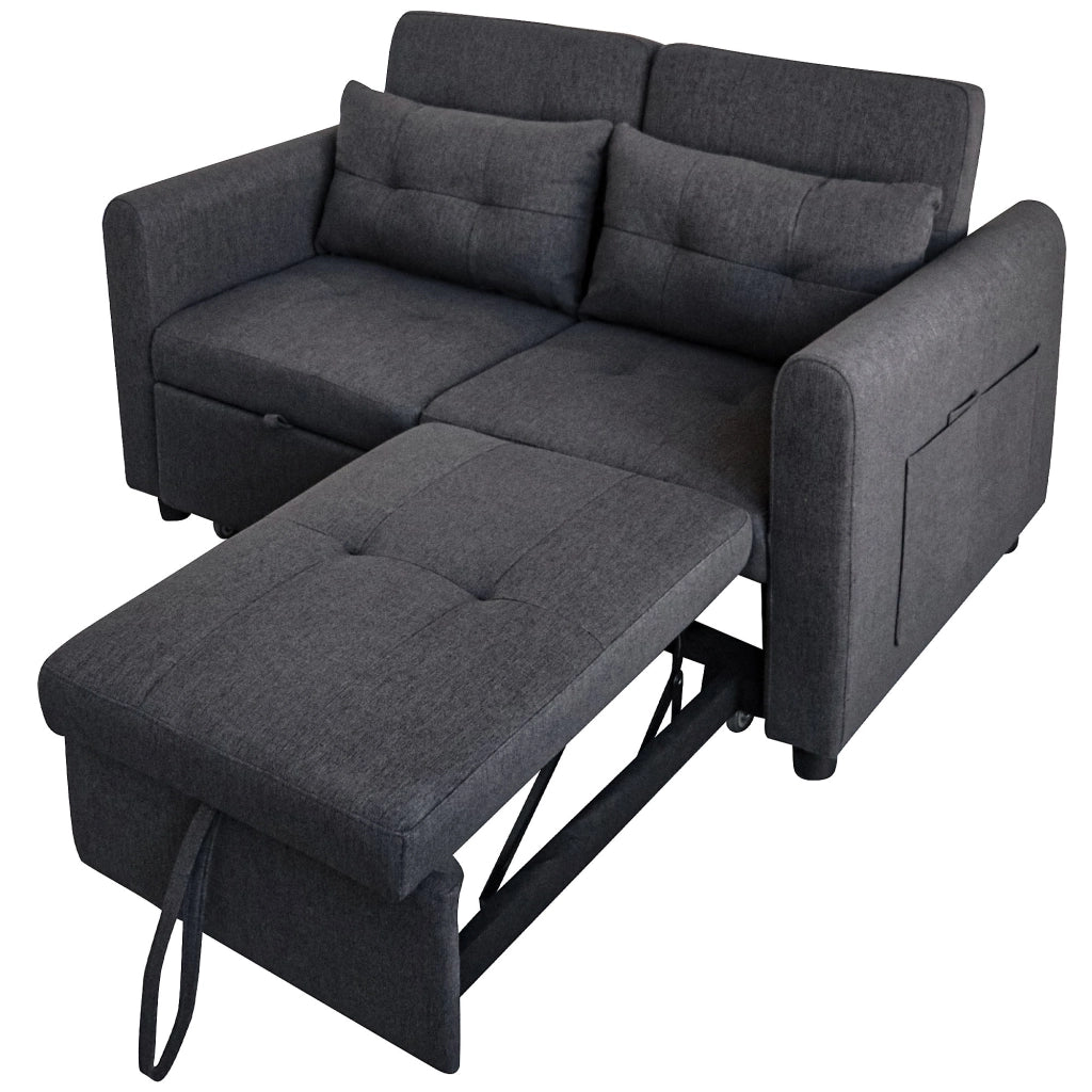 Divano letto 3 in 1 a 2 posti 142 cm con schienale reclinabile e porte USB integrate; tessuto effetto lino; grigio