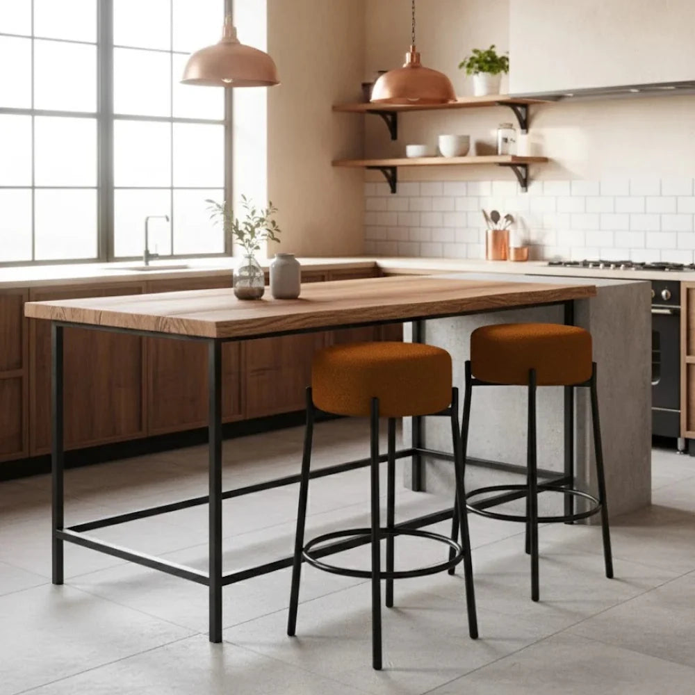 Set di 2 sgabelli da bar e cucina in tessuto ruggine Toffee con struttura in metallo e poggiapiedi | Duzzle