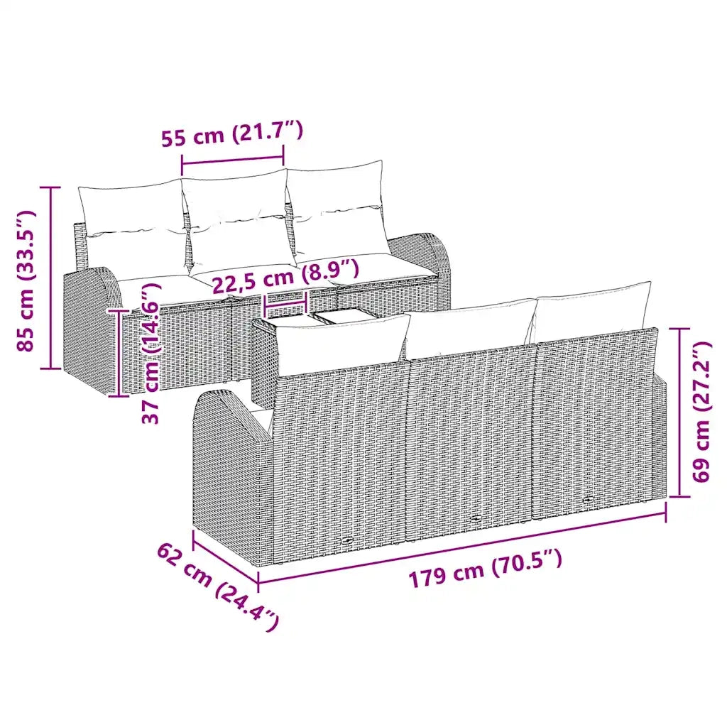 Set Divano da Giardino con cuscino 7 pcs Grigio polyrattan