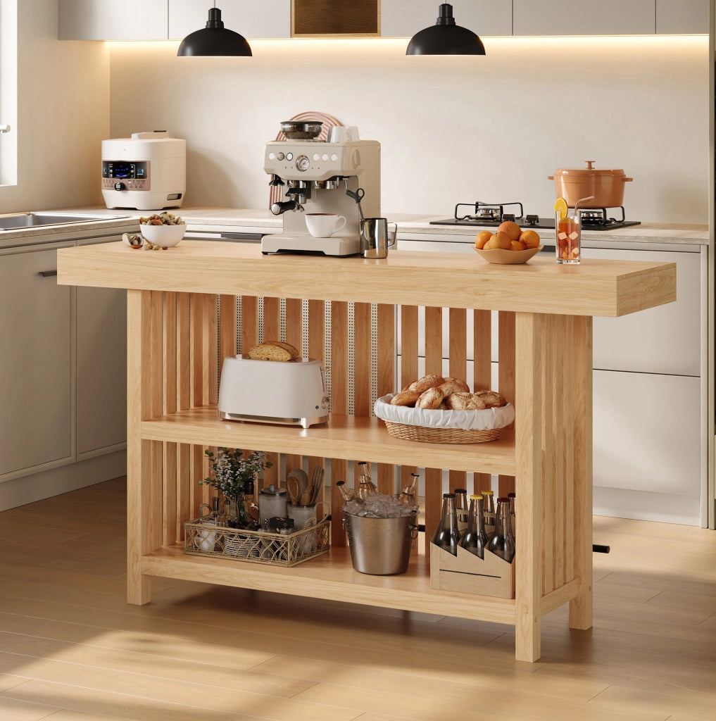 TAVOLO Bar con Mensole a 2 Livelli 160x40x105 cm MDF Naturale