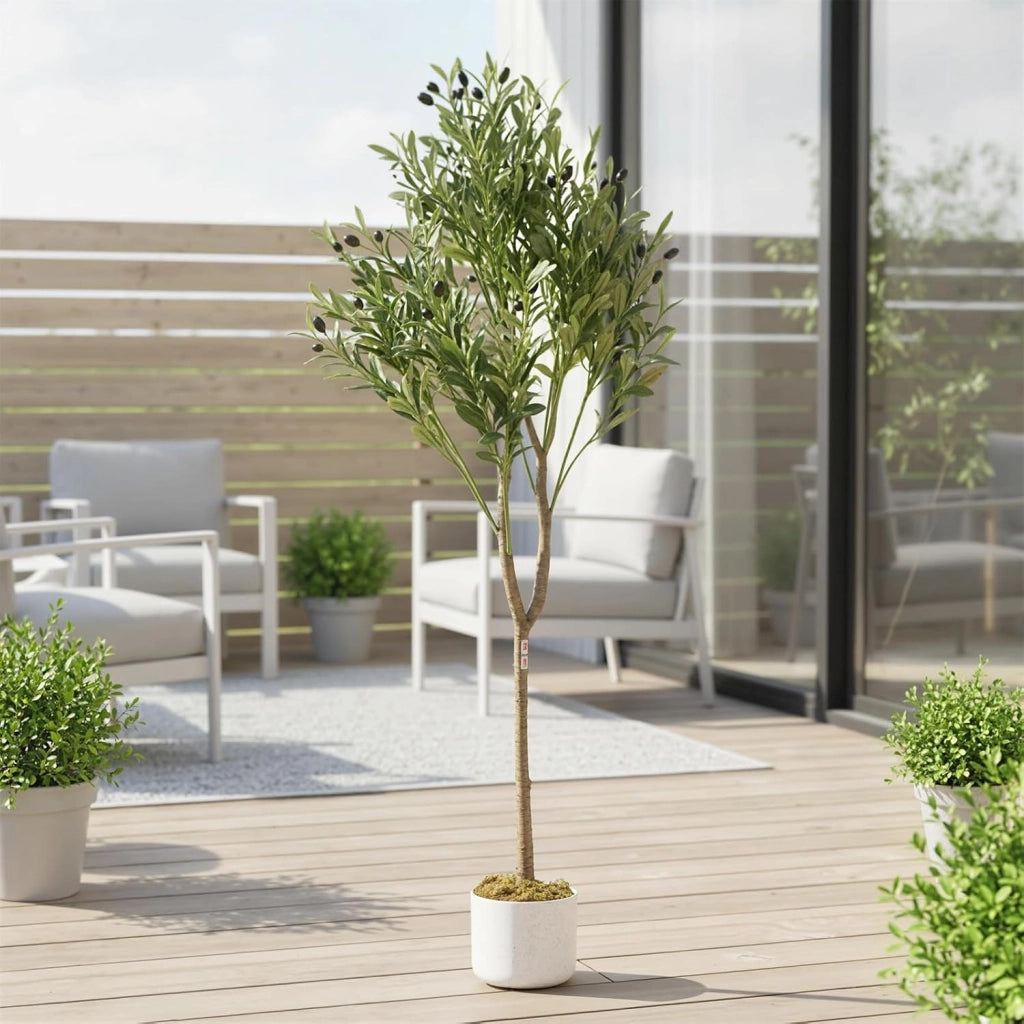 Albero di Olivo Artificiale 130 cm con Tronco Naturale e Foglie in Poliestere