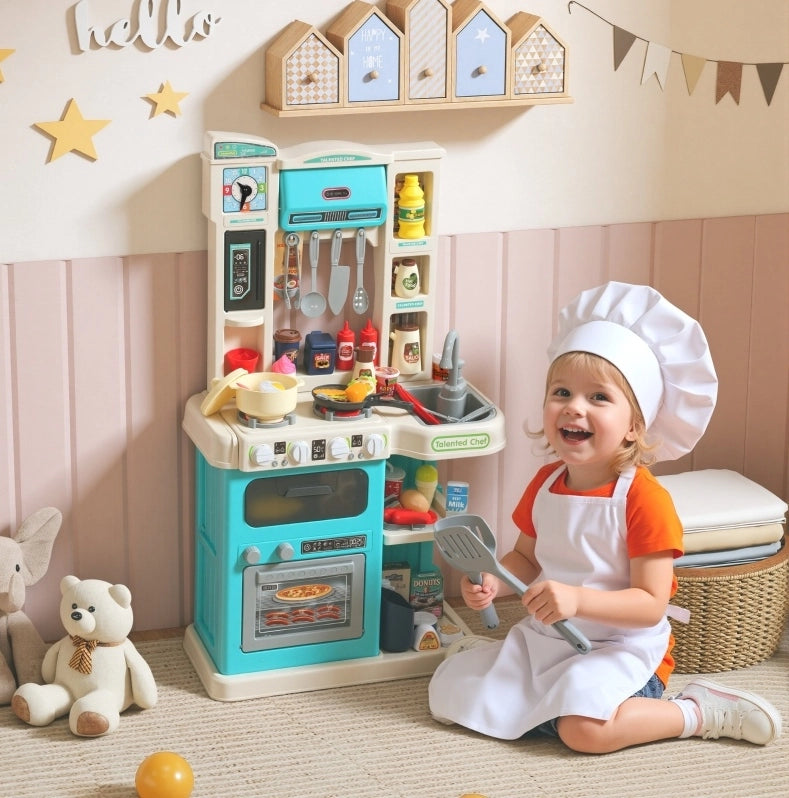 Cucina giocattolo 44,5x24x79 cm in plastica verde con suoni e acqua –