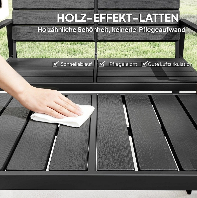 Set da giardino per 4 persone con divano 2 posti, 2 poltrone e tavolino in HDPE nero