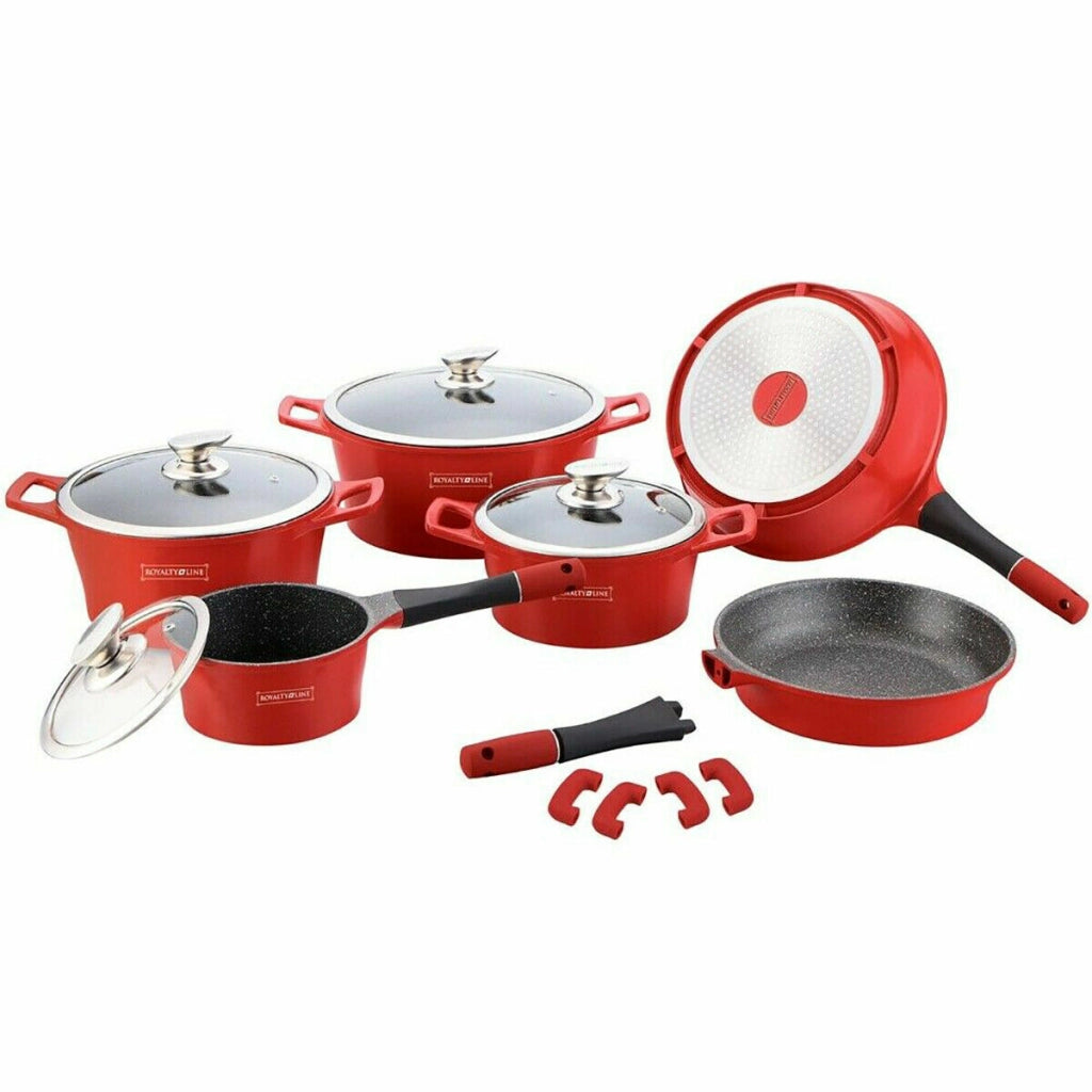 Batteria di pentole Set Pentole 14 Pz. Pietra lavica Royaltiy Line rosso