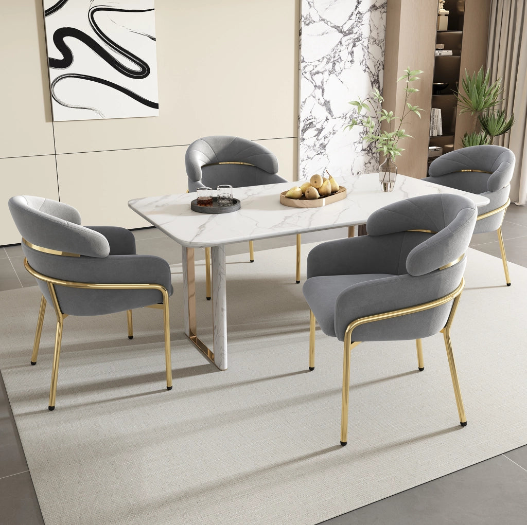Set di 4 sedie da pranzo in velluto grigio con quattro gambe in metallo
