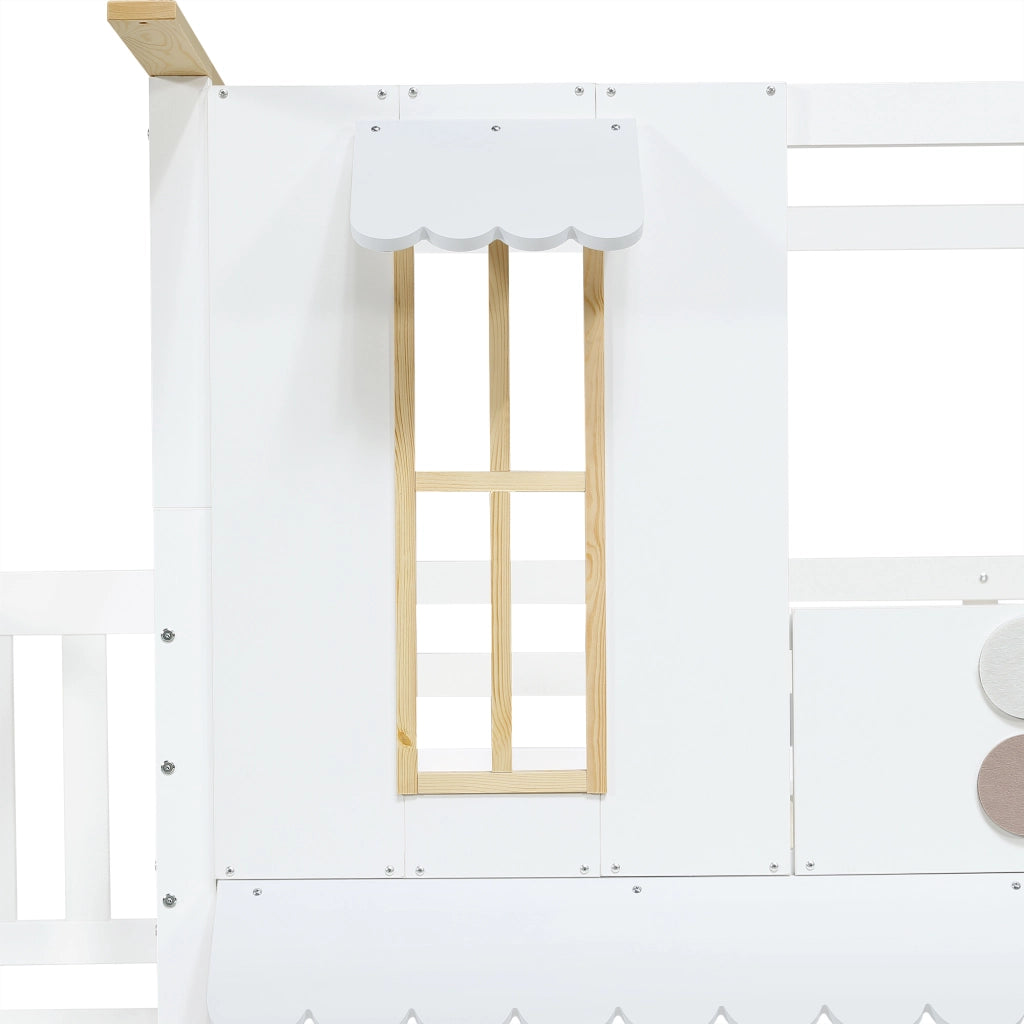 Letto a castello per bambini 90 × 200 cm 2 posti con scala contenitore; senza materasso; bianco e naturale