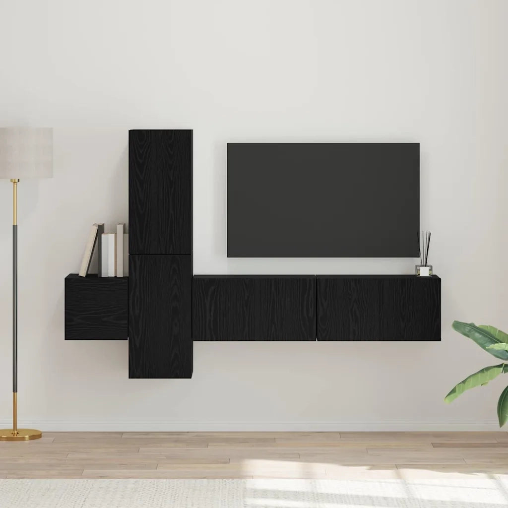 Set mobile TV 5 pz | Armadietto TV | Mobile Porta TV Rovere Nero Legno multistrato