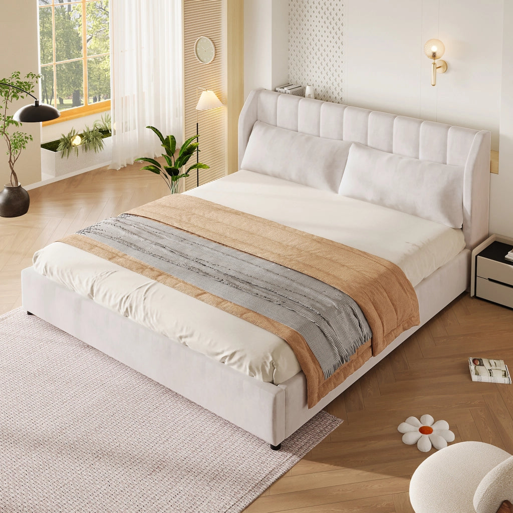 letto imbottito flanella beige 180 x 200 cm