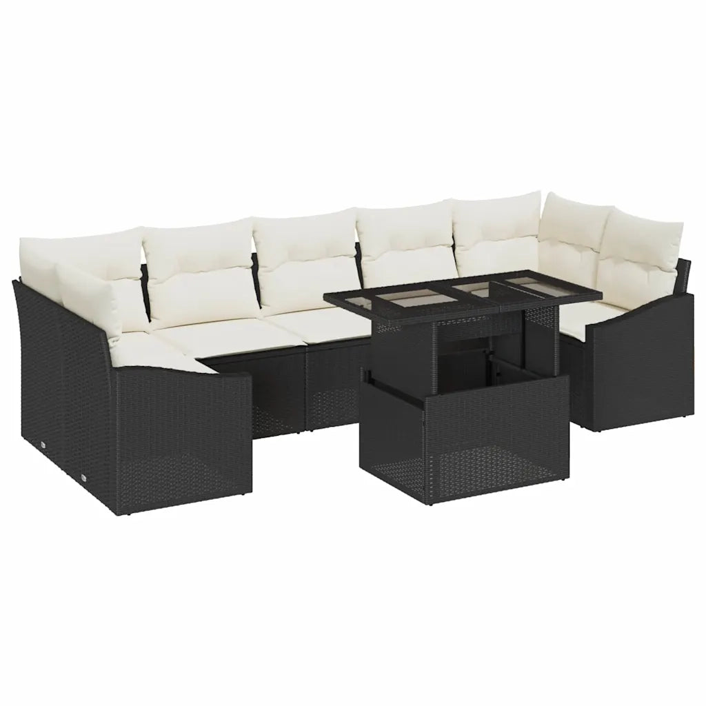 Set Divano da Giardino con archiviazione 8 pcs Nero Poly Rattan