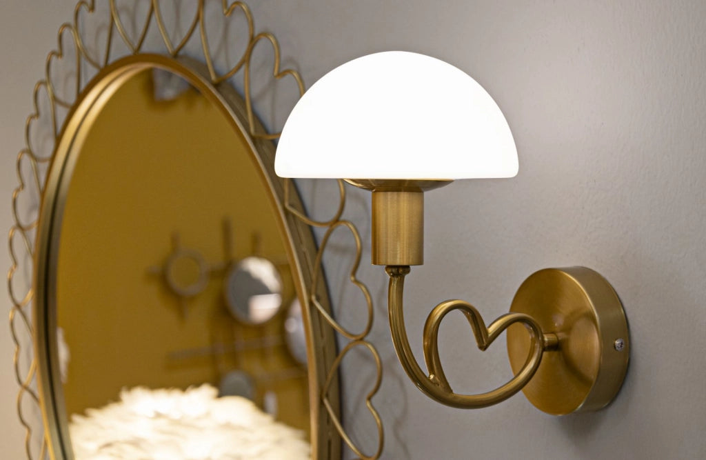 Lampada da Muro Lovy Gold 23x15x22 cm in Vetro e Ferro Oro e Bianco