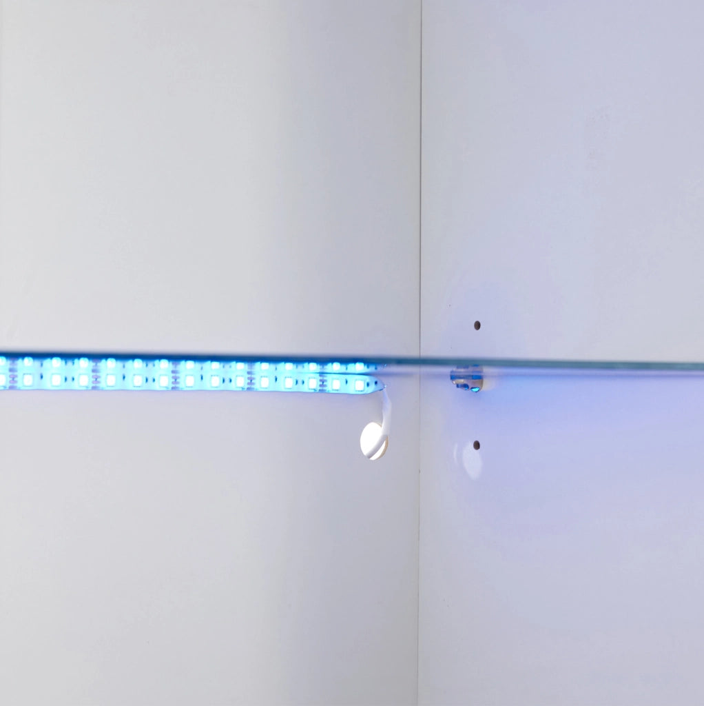 Vetrina con LED a 16 colori; 100 x 35 x 170 cm; MDF; vetro temperato; bianco lucido