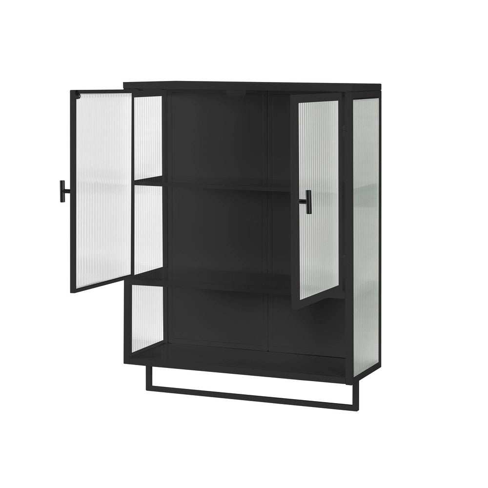 Mobiletto Bagno con Ante in Vetro e Portasalviette ¨C MINIMAL ¨C Nero, 60 cm