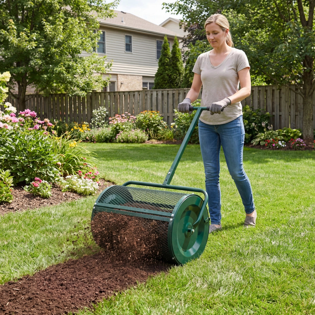Spargitore di compost con manico a t per semina e piantagione, Spargitore di letame e terreno per giardino Verde