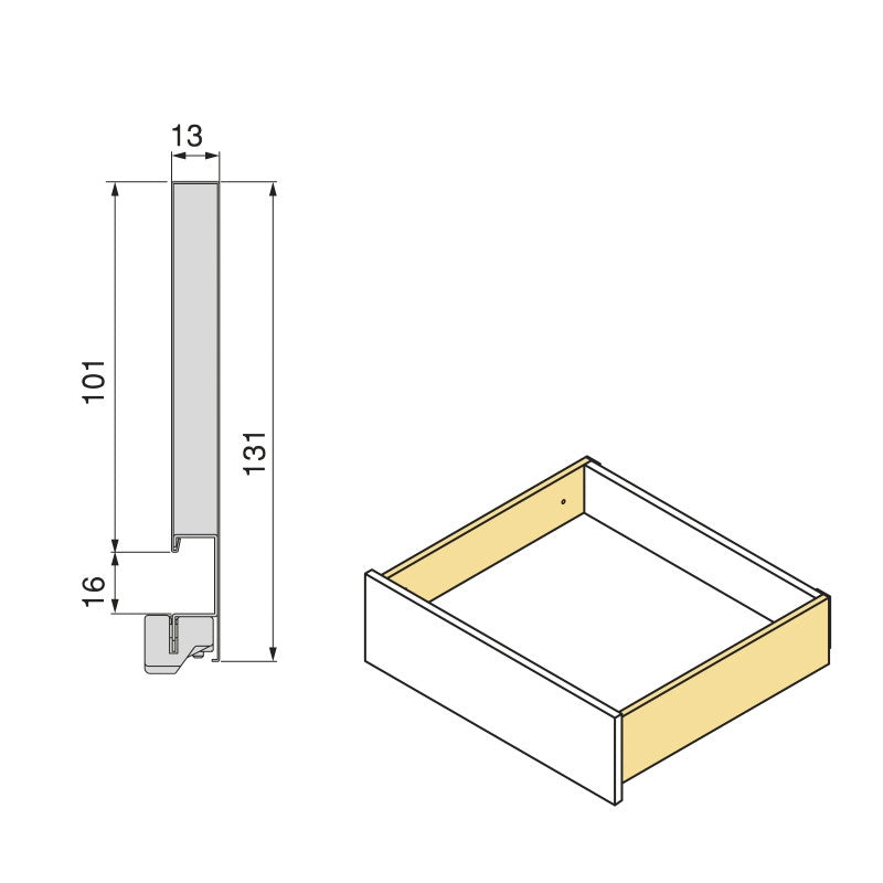 Cassetto esterno Vertex con regolazione 3D altezza 131mm, 40kg, profondità 450mm, Acciaio, Verniciato alluminio