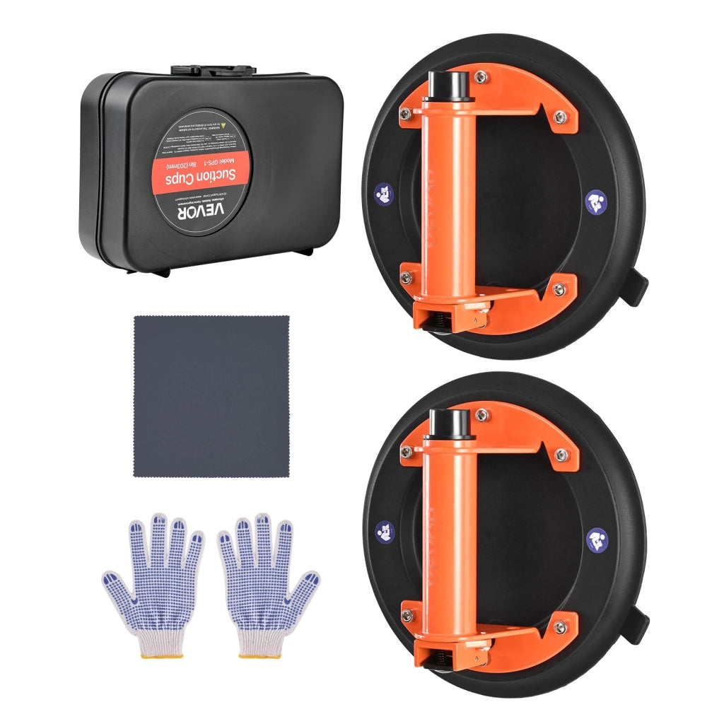 Set 2 Ventose a Vuoto per Vetro e Piastrelle da 203 mm, Portata 195 kg con Custodia, Utensile Robusto per Grandi Formati e Lavori Fai da Te