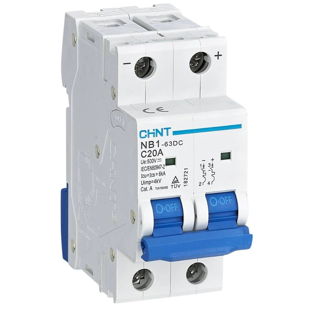 Interruttore magnetotermico chint nb1-63dc 20a 500vdc per circuiti dc