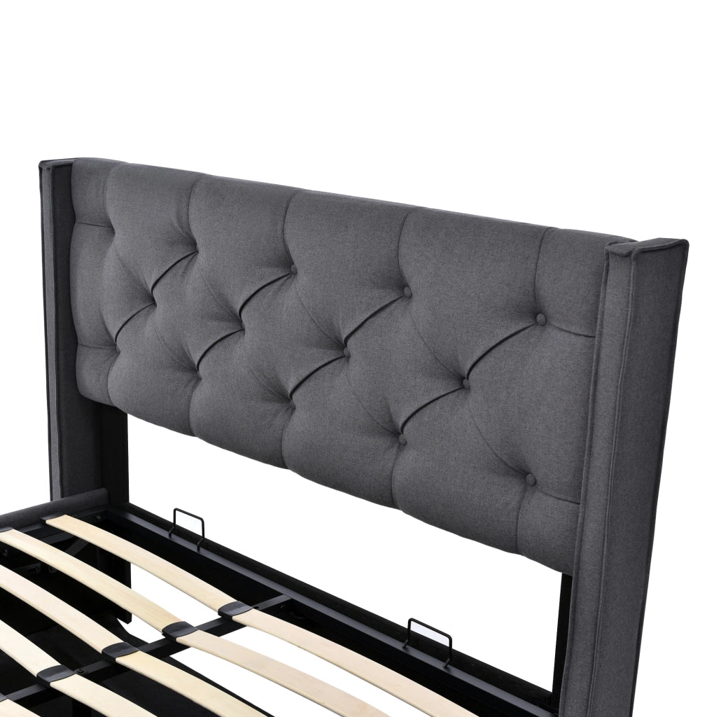 Letto 160x200 cm con contenitore e sollevamento idraulico in cotone grigio