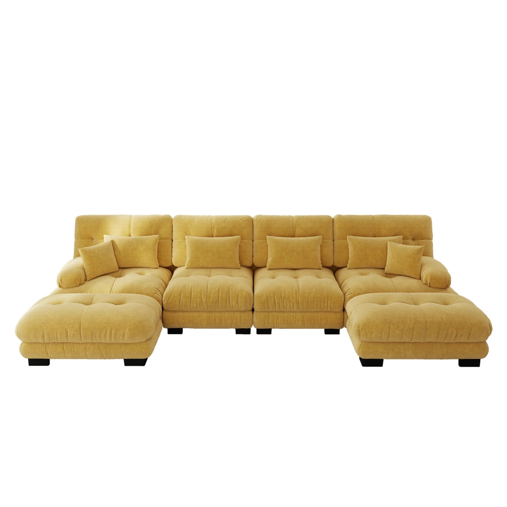Divano modulare 406x145x81 cm componibile in chenille giallo