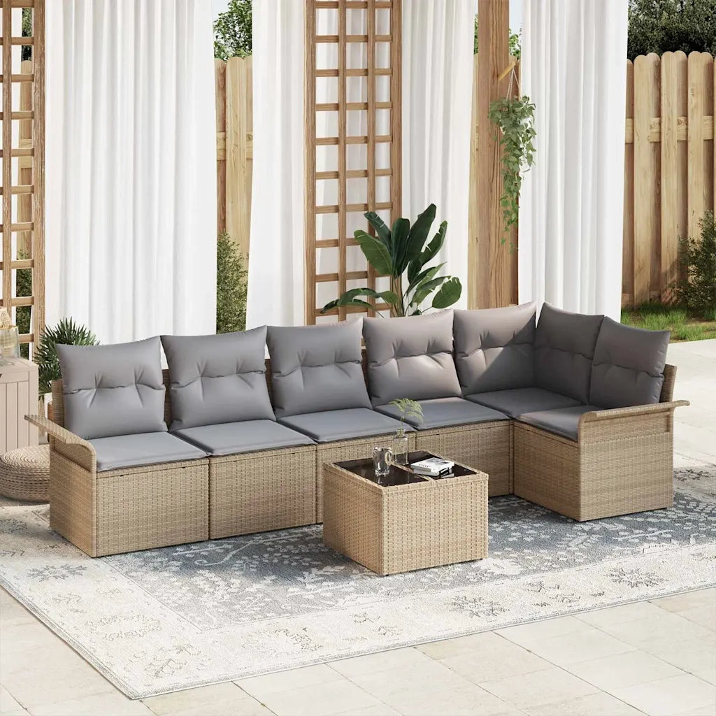 Set Divano da Giardino con cuscino 7 pcs Beige Poly Rattan