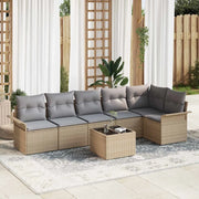 Set Divano da Giardino con cuscino 7 pcs Beige Poly Rattan