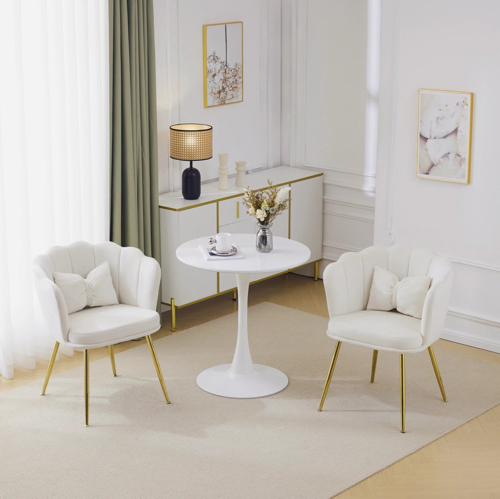 Set di 2 Poltrone Moderne in Velluto con Schienale a Forma di Petalo, Gambe in Metallo Dorato e Cuscini Decorativi
