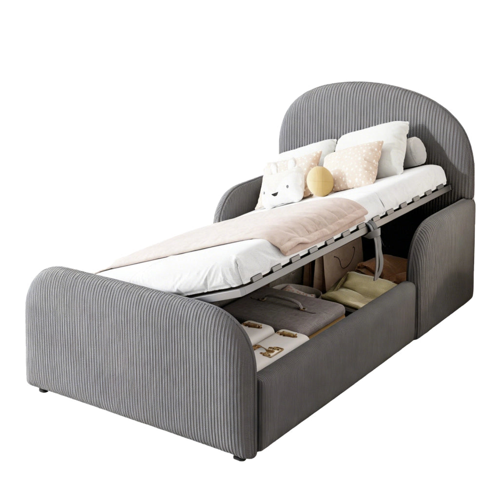 Letto imbottito per bambini 90x200 cm con contenitore grigio